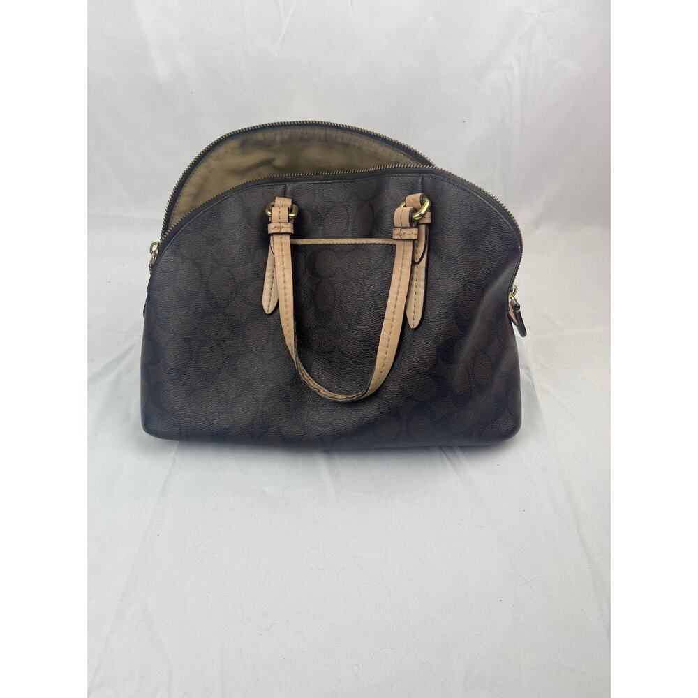 Coach Peyton Signature Cora Domed Satchel - Brown Canvas & Tan Leather Trim